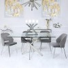 Glass Dining Table &amp; 4 Grey Velvet Chairs - Aurora Boutique
