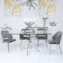 Glass Dining Table & 4 Grey Velvet Chairs - Aurora Boutique
