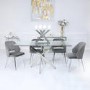 Glass Dining Table & 4 Grey Velvet Chairs - Aurora Boutique