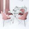 Round Glass Dining Table &amp; 4 Pink Velvet Chairs - Aurora Boutique