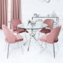 Round Glass Dining Table & 4 Pink Velvet Chairs - Aurora Boutique