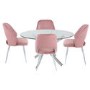 Round Glass Dining Table & 4 Pink Velvet Chairs - Aurora Boutique
