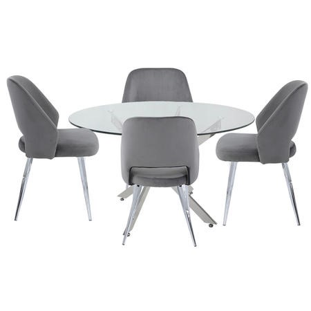 4 Grey Velvet Chairs Aurora Boutique, Round Glass Dining Table With Grey Chairs