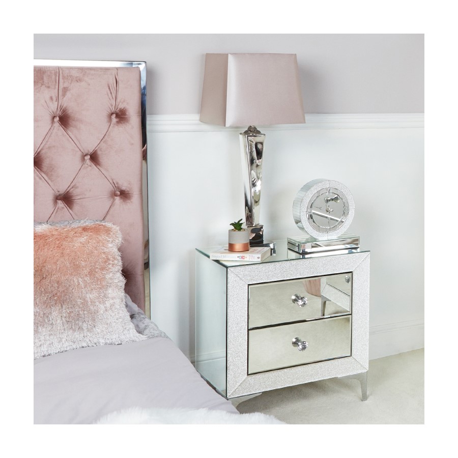 Aria Mirrored 2 Drawer Bedside Table