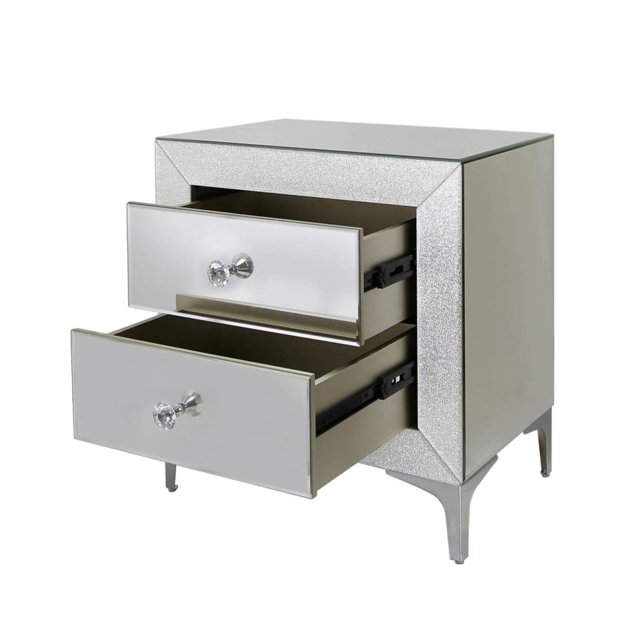 Aria Mirrored 2 Drawer Bedside Table
