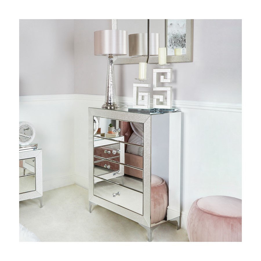 Aria Mirrored 4 Drawer Chest of Drawers