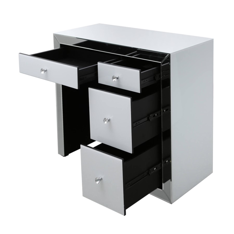Madison Mirrored 4 White Drawer Dressing Table