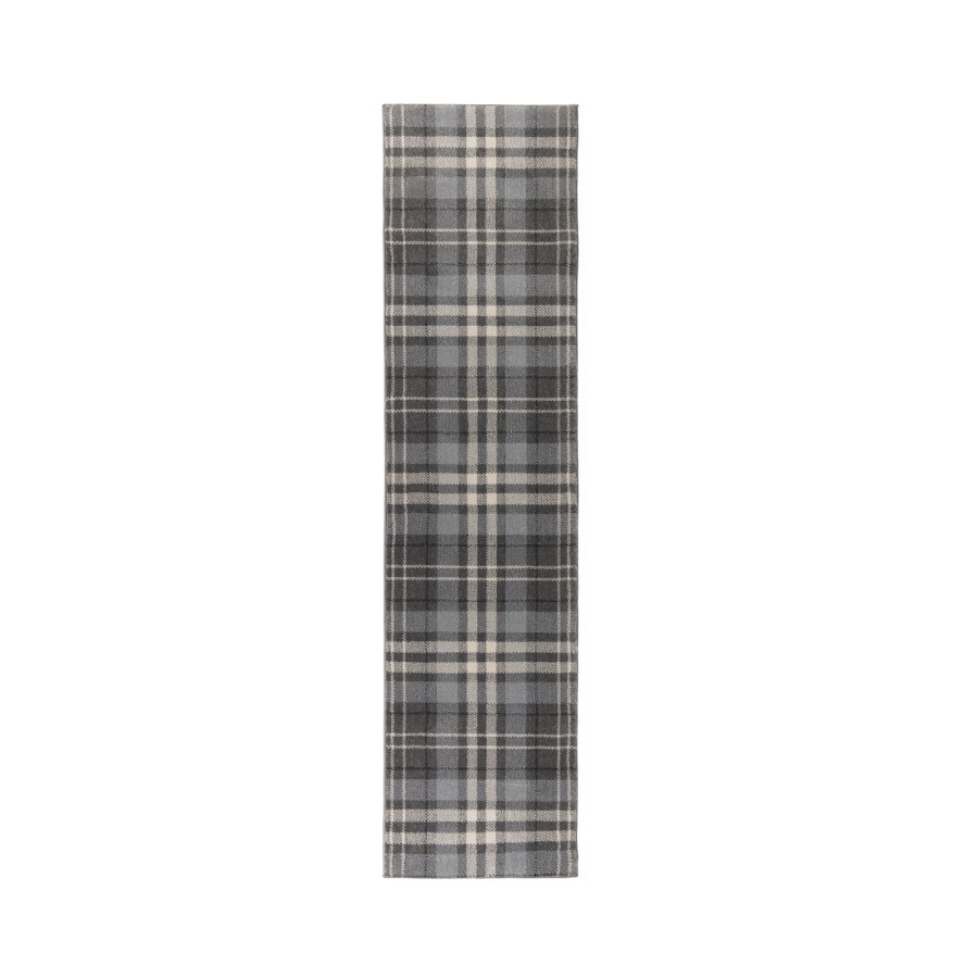 Silver & Grey Check Hallway Runner Rug 60x230cm
 - Flair Kilbirnie