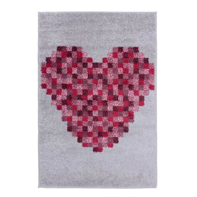 Pixel Heart Pink & Grey Kids Rug 80x120cm - Flair