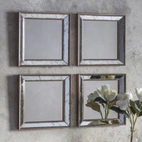 4 Square Mirrors with Distressed Mirrored Frames - Caspian House