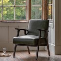 FOL101199 Green Leather Armchair with Dark Wood Frame - Caspian House