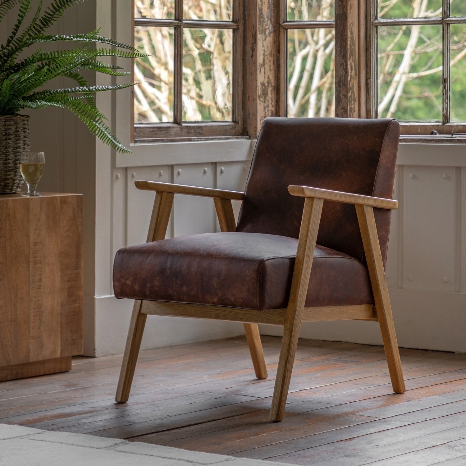 Leather Armchair Wooden Frame Neyland Gallery