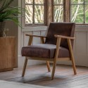 FOL101200 Brown Leather Armchair with Wooden Frame - Neyland - Gallery