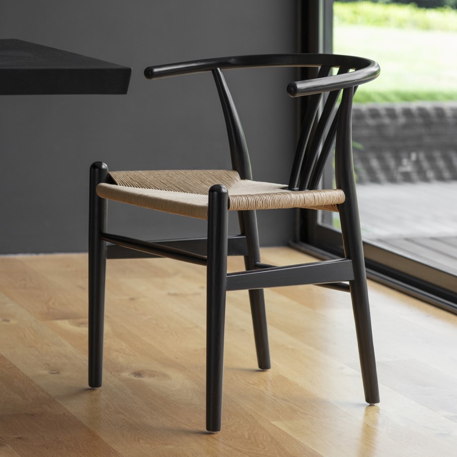Pair of Black Wishbone Dining Chairs - Caspian House