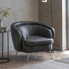 Tub Chair in Black Leather with Metal Legs - Caspian House
