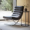 Lounge Chair in Black Leather &amp; Metal Base - Caspian House