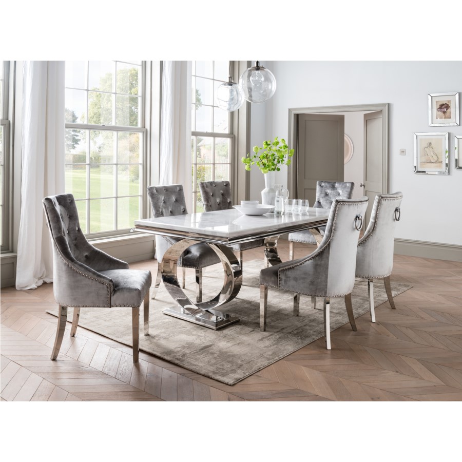 Vida Living Selene Dining Set with 6 Belvedere Pewter Knockerback Chairs