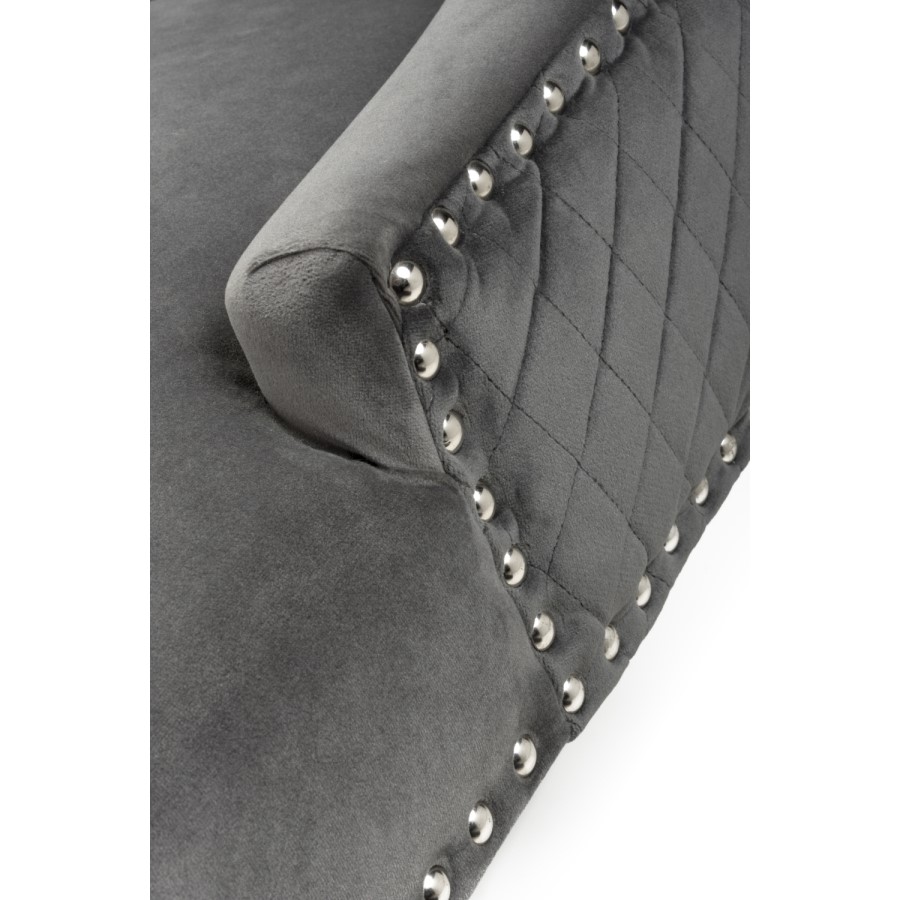 Pair of Dining Chairs in Grey Velvet with Metal Legs - Shankar