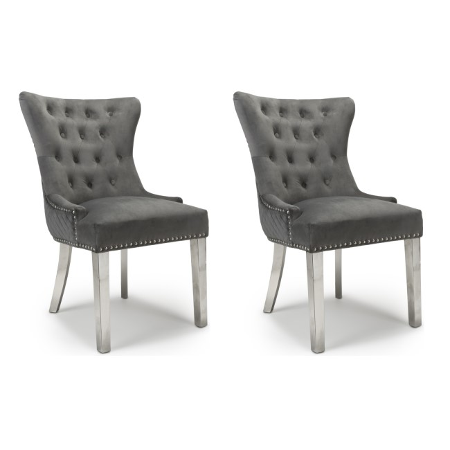 Pair of Dining Chairs in Grey Velvet with Metal Legs - Shankar