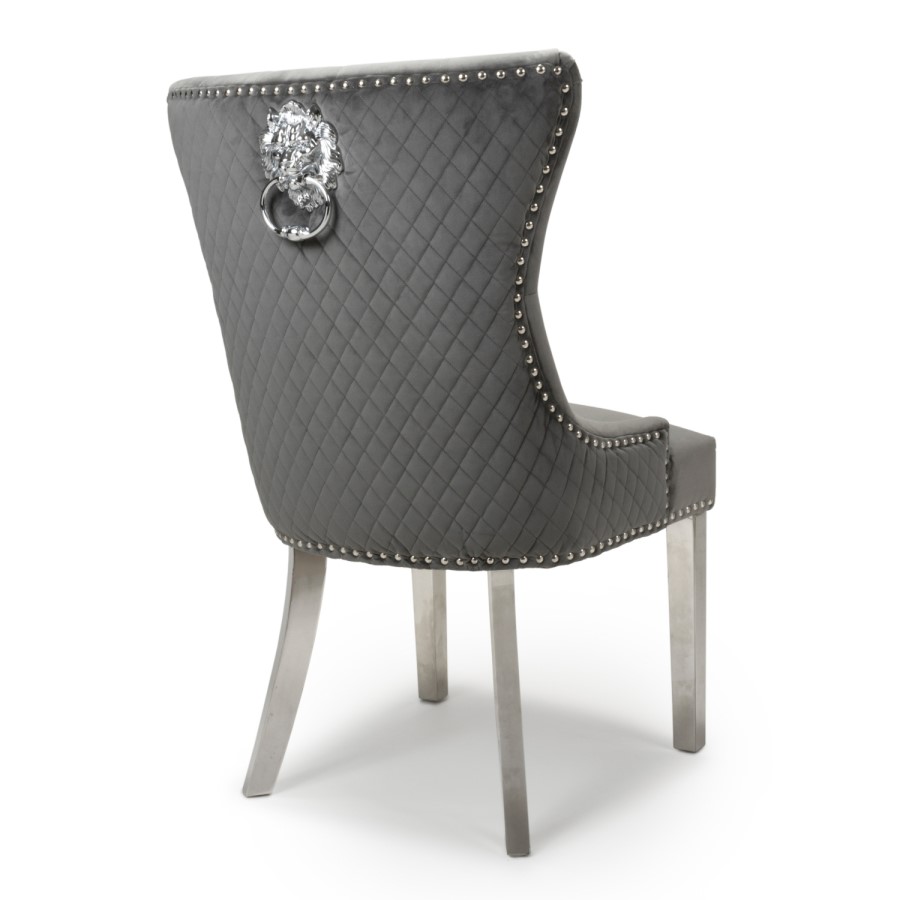 Pair of Dining Chairs in Grey Velvet with Metal Legs - Shankar