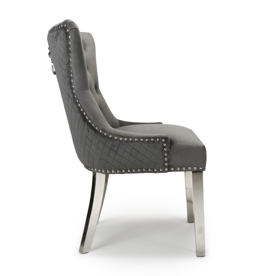 Pair of Dining Chairs in Grey Velvet with Metal Legs - Shankar