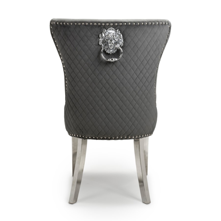 Pair of Dining Chairs in Grey Velvet with Metal Legs - Shankar