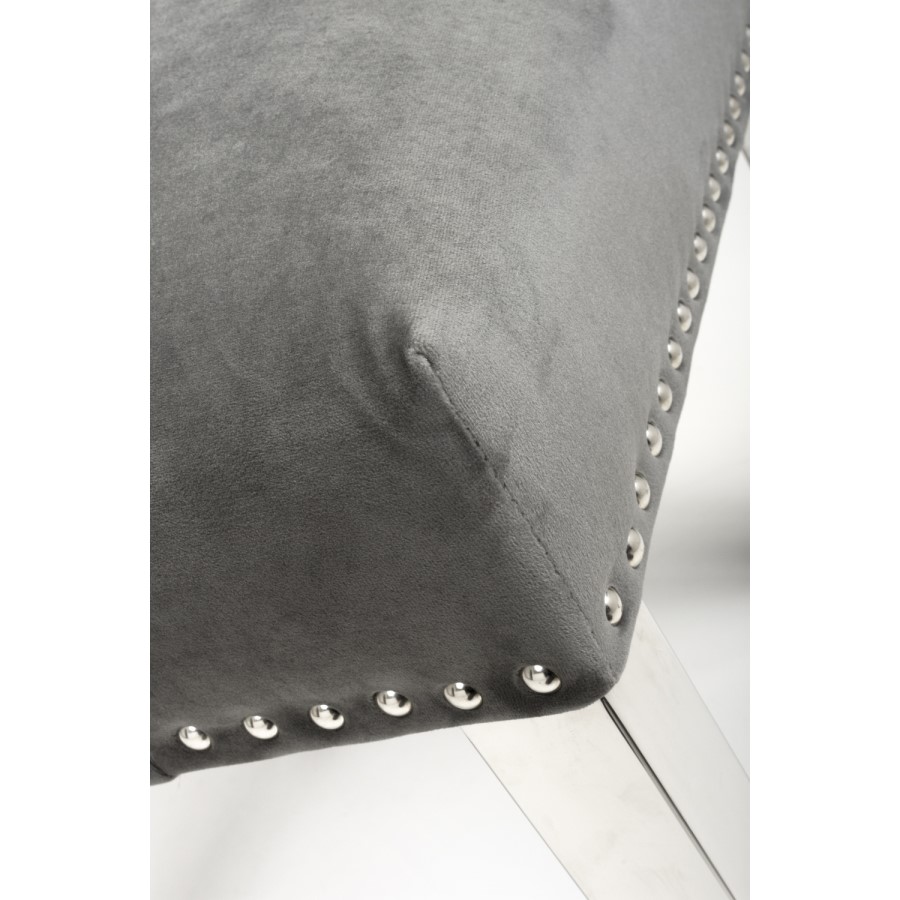 Pair of Dining Chairs in Grey Velvet with Metal Legs - Shankar