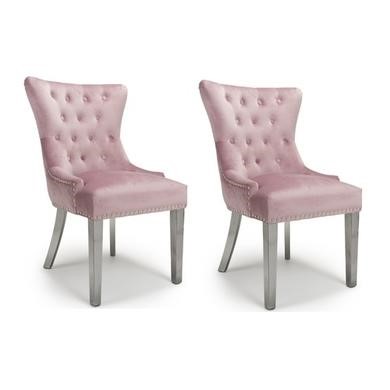 Shankar Pair of Lionhead Ring Back Brushed Velvet Pink Blush Accent Chair with Stainless Steel Legs