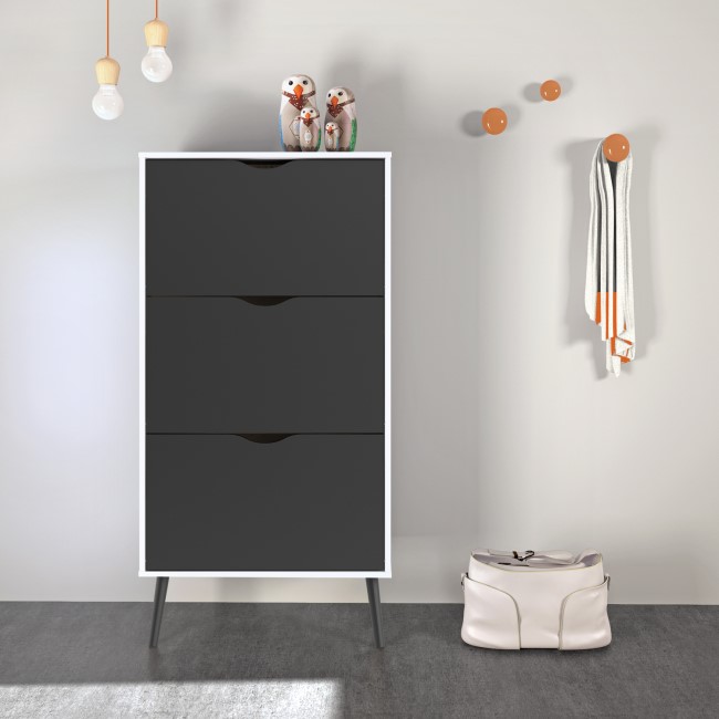 Matte Black & White Shoe Cabinet with 3 Drawers - Oslo