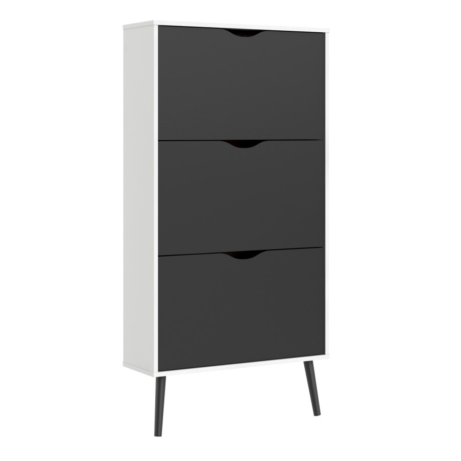 Matte Black & White Shoe Cabinet with 3 Drawers - Oslo