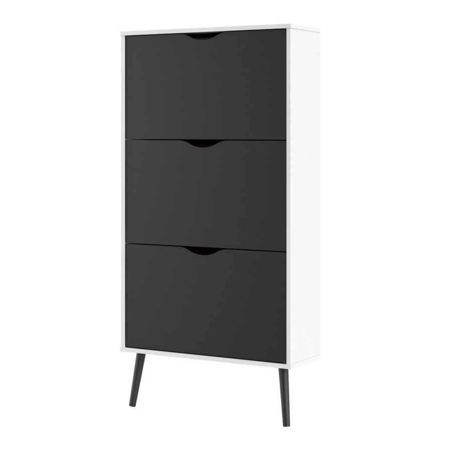 Matte Black & White Shoe Cabinet with 3 Drawers - Oslo