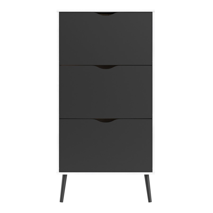 Matte Black & White Shoe Cabinet with 3 Drawers - Oslo