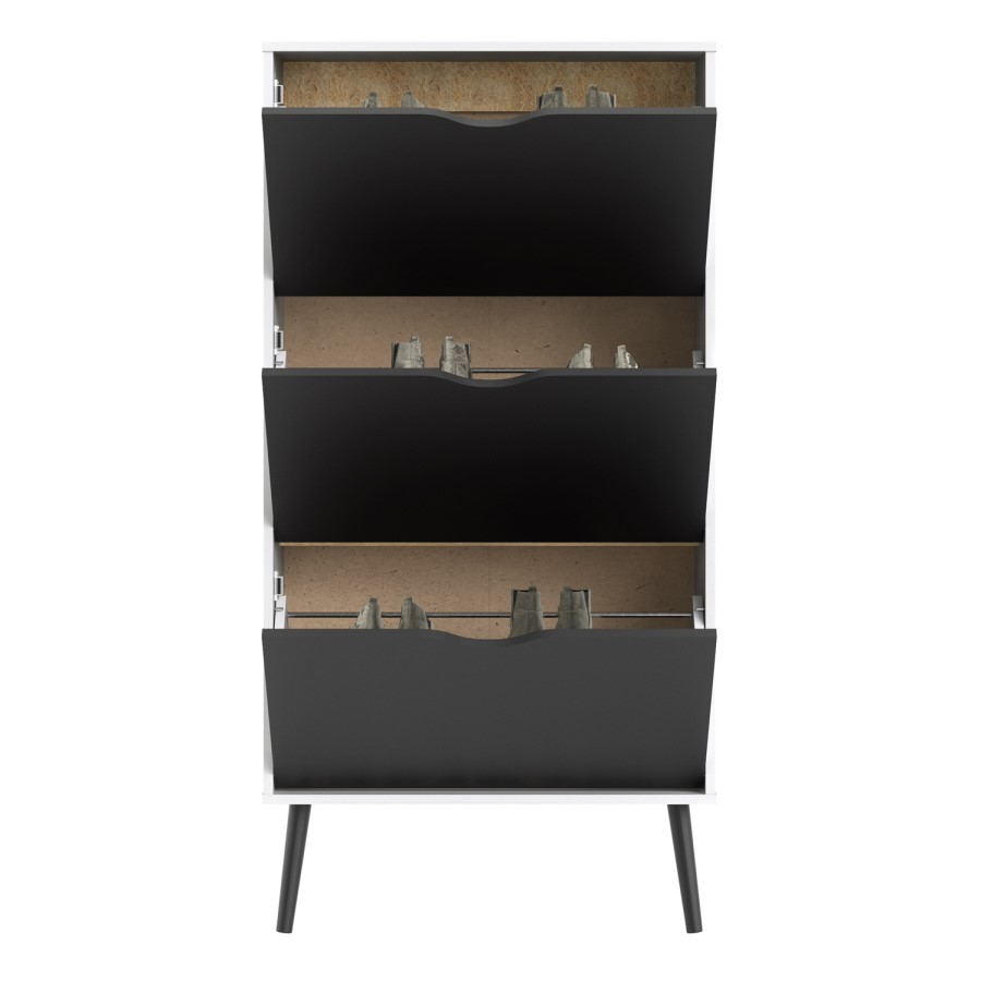 Matte Black & White Shoe Cabinet with 3 Drawers - Oslo