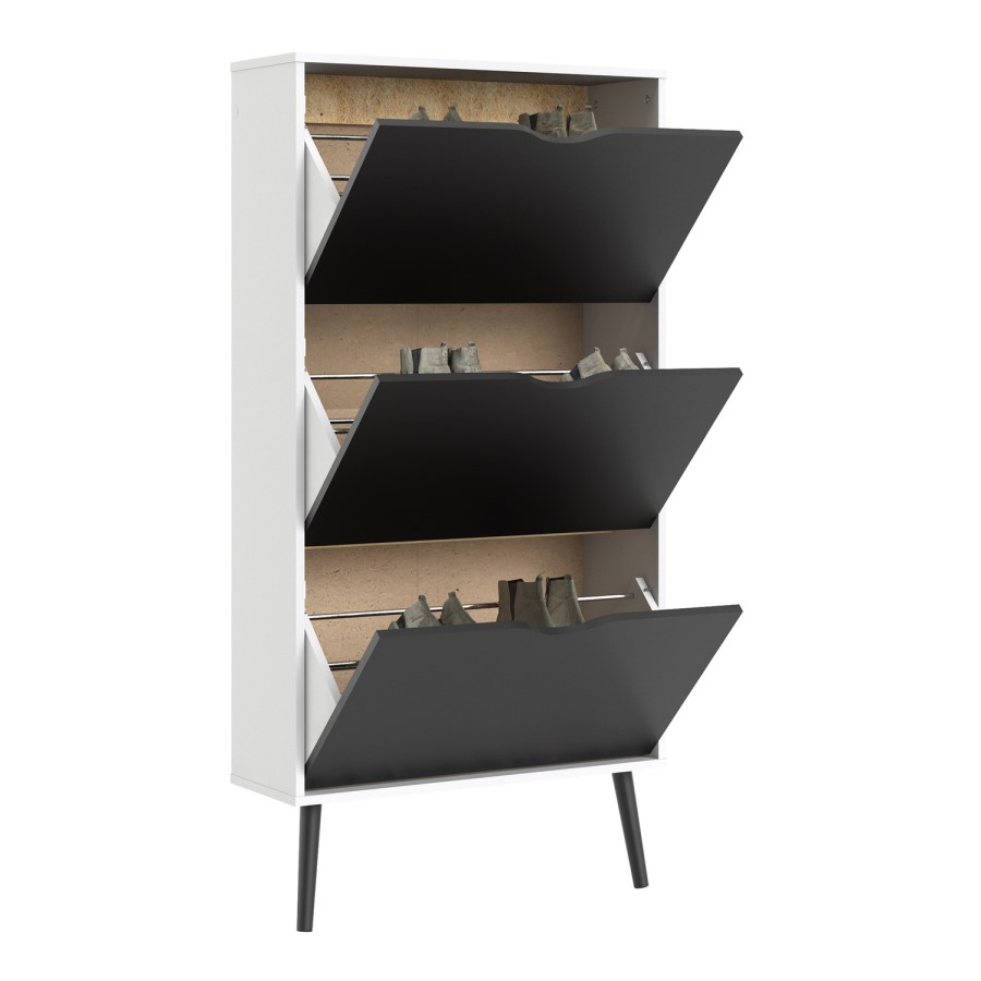 Matte Black & White Shoe Cabinet with 3 Drawers - Oslo