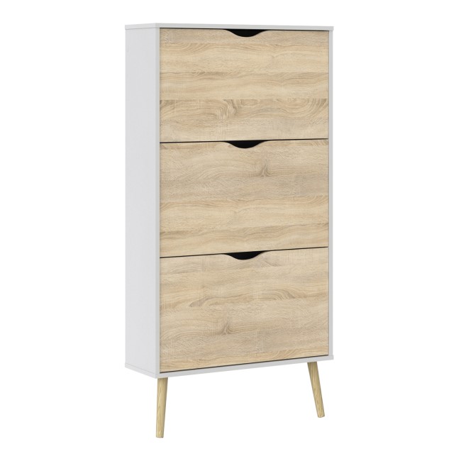 Slim Oak & White Shoe Cabinet with 3 Drawers - Oslo
