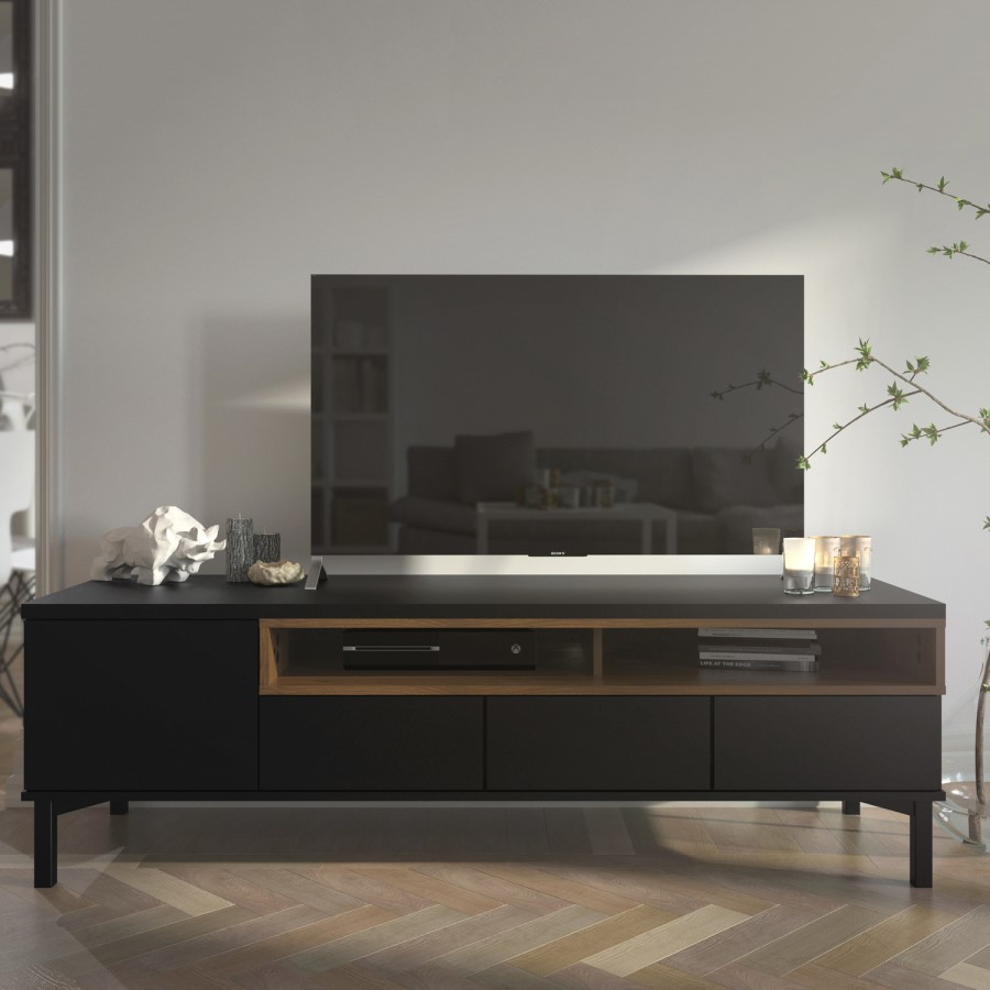 Roomers TV Unit in Black and Walnut