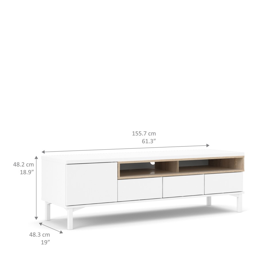 Roomers TV Unit in White and Oak
