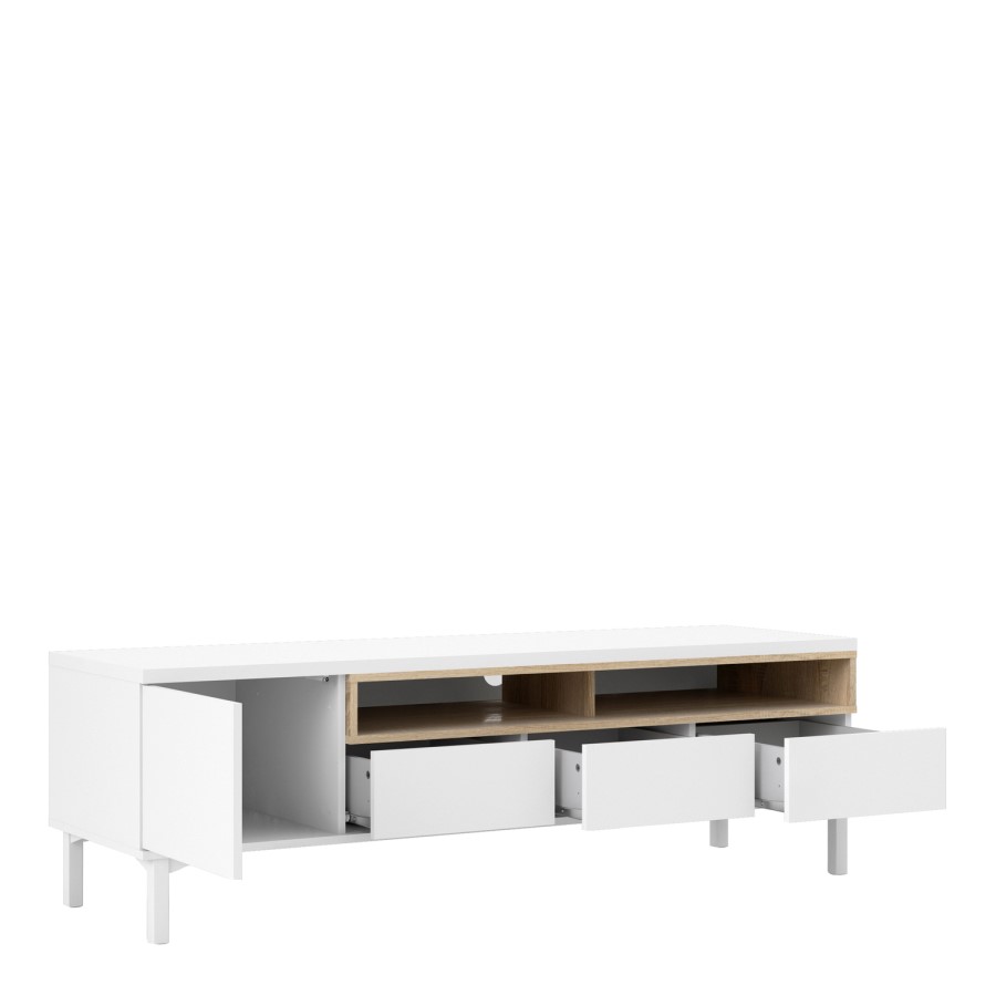 Roomers TV Unit in White and Oak