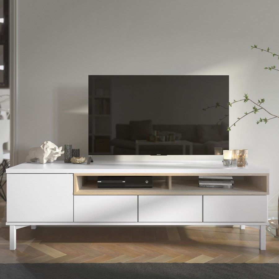Roomers TV Unit in White and Oak
