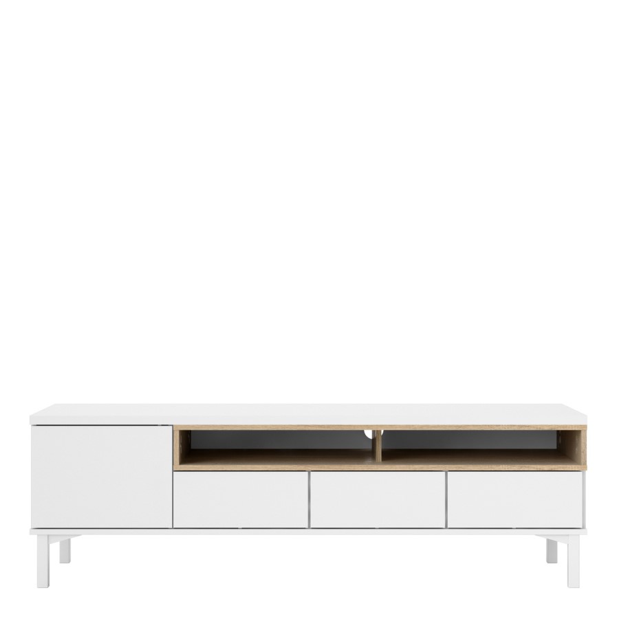 Roomers TV Unit in White and Oak