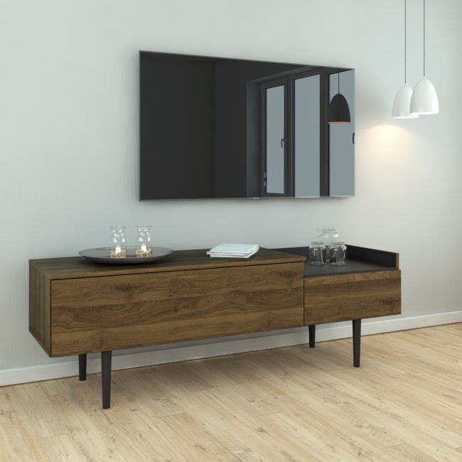 Unit TV Stand with 2 Drawers in Walnut and Black