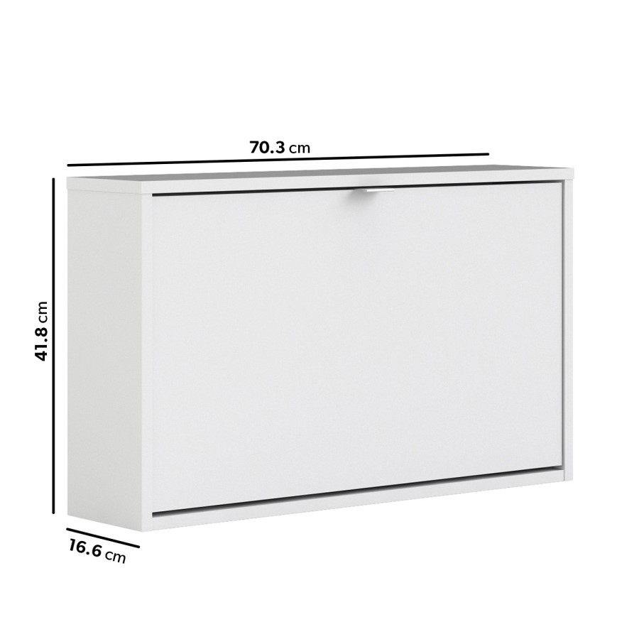 Slim White Wall Hung Shoe Cabinet -  3 Pairs