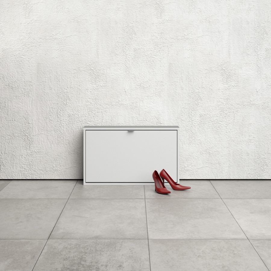 Slim White Wall Hung Shoe Cabinet -  3 Pairs
