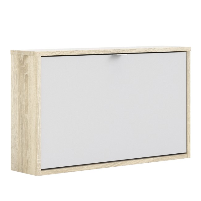 Slim White and Oak Shoe Cabinet - 3 Pairs