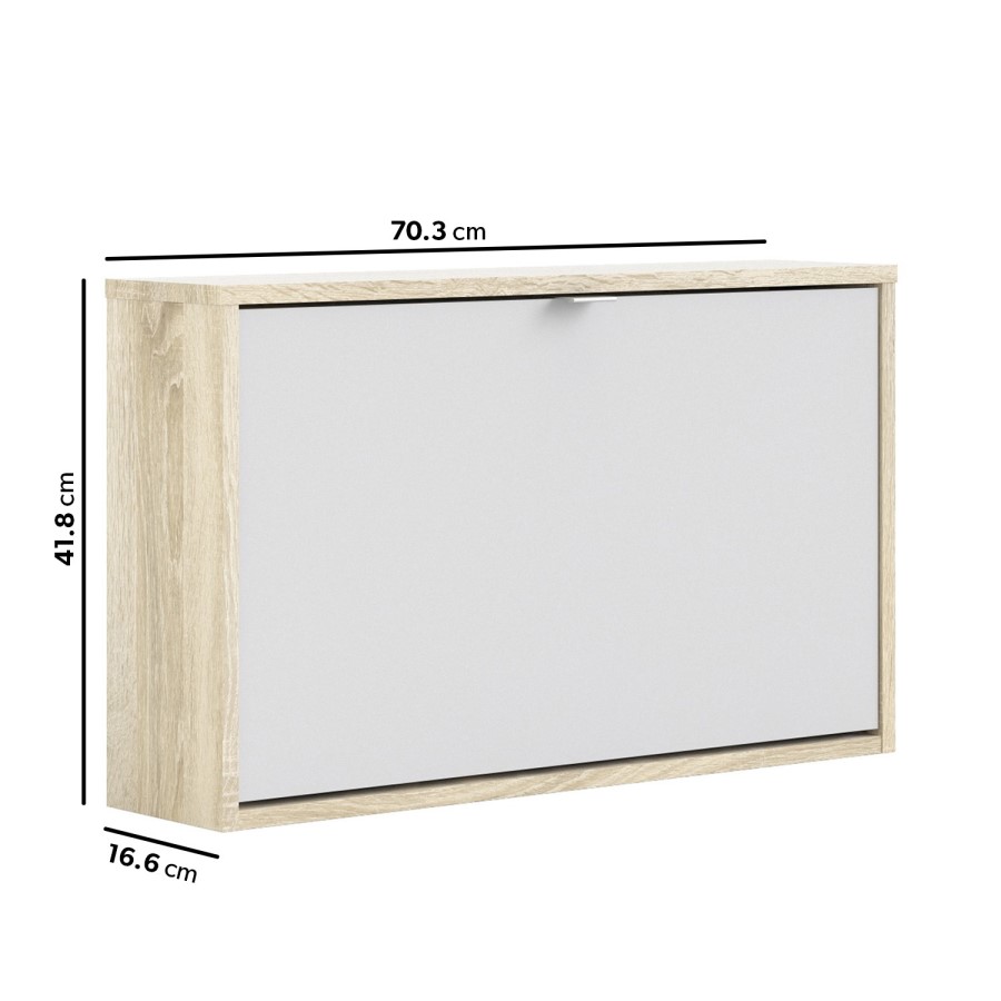 Slim White and Oak Shoe Cabinet - 3 Pairs