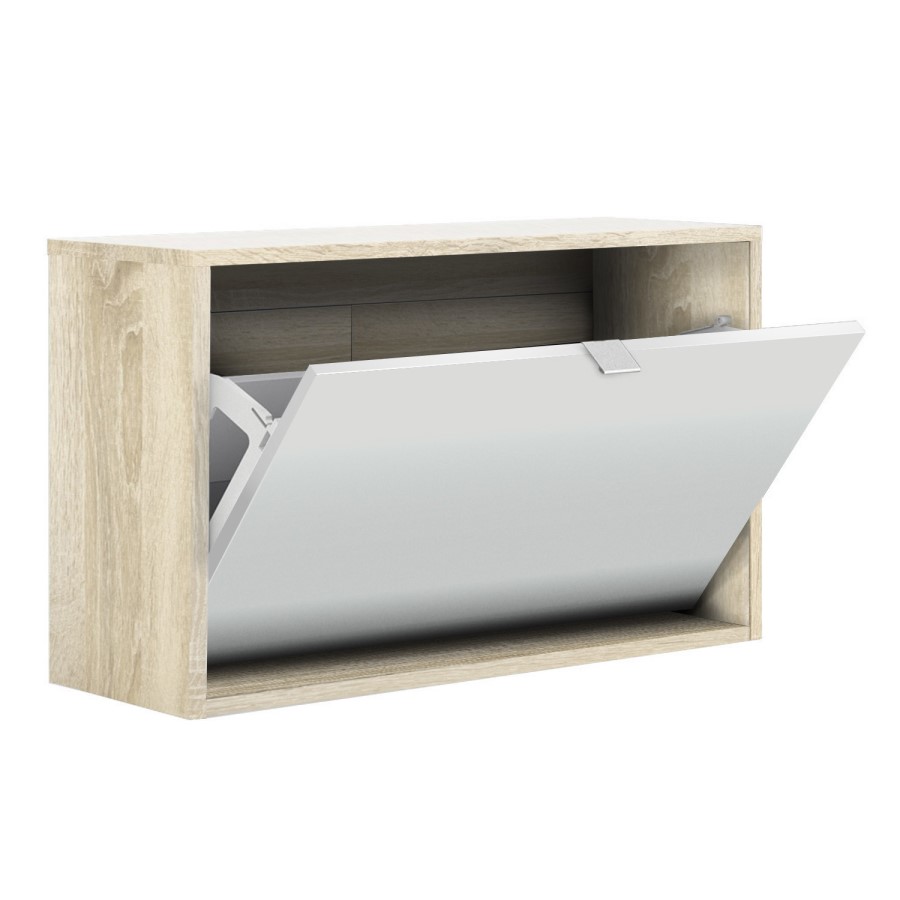 Slim White and Oak Shoe Cabinet - 3 Pairs