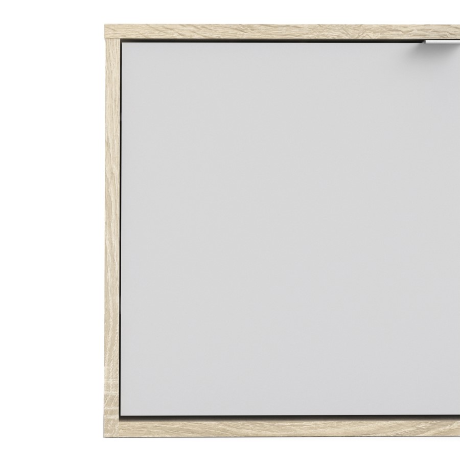 Slim White and Oak Shoe Cabinet - 3 Pairs