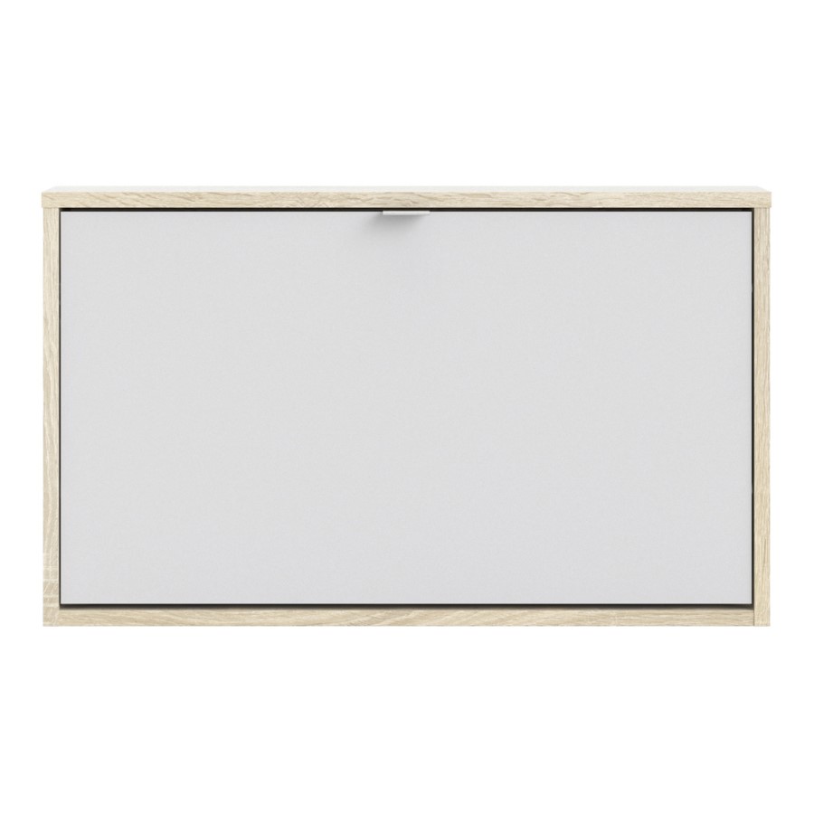 Slim White and Oak Shoe Cabinet - 3 Pairs