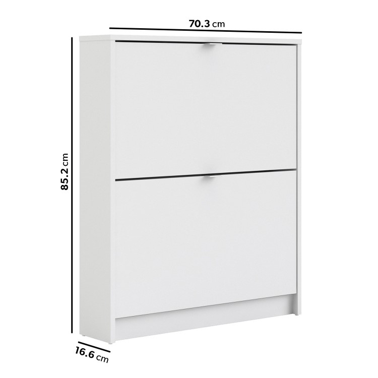 Slim White Shoe Cabinet with 2 Drawers -  6 Pairs