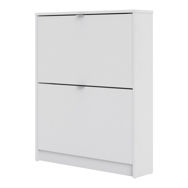 Slim White Shoe Cabinet with 2 Drawers -  6 Pairs